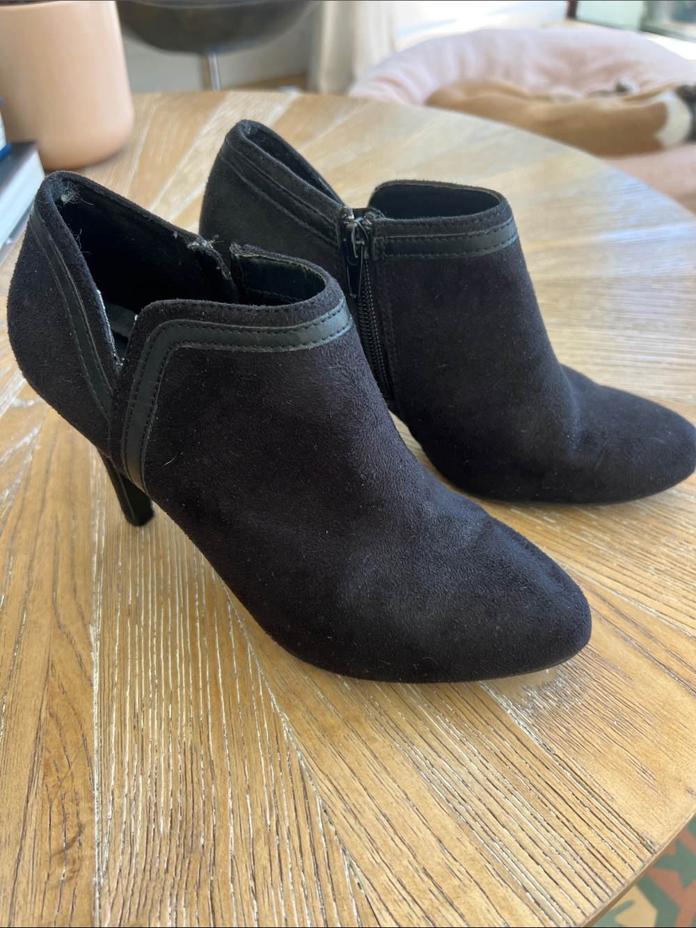 dexflex comfort Black Suede Ankle Booties with Heel